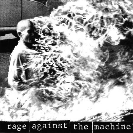 RATM Album cover based on journalist Malcolm Browne's photograph of Thích Quảng Đức during his self-immolation.